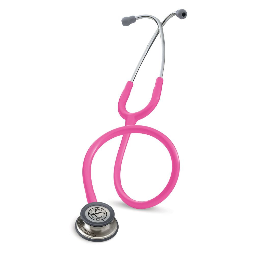 Fonendoscopio clásico III rosado, con campana metálica y doble tubo en rosa
