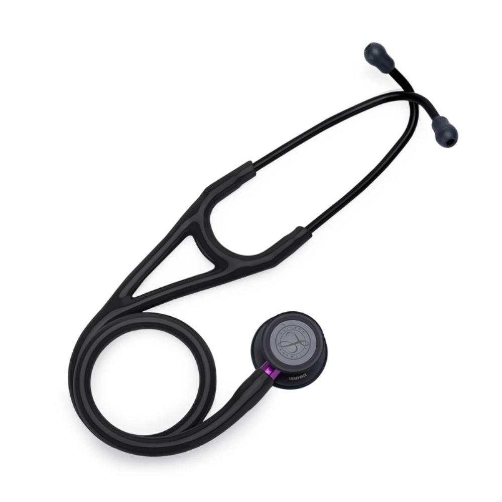 Fonendo Littmann Cardiología IV: estetoscopio negro con pieza violeta y diafragma gris