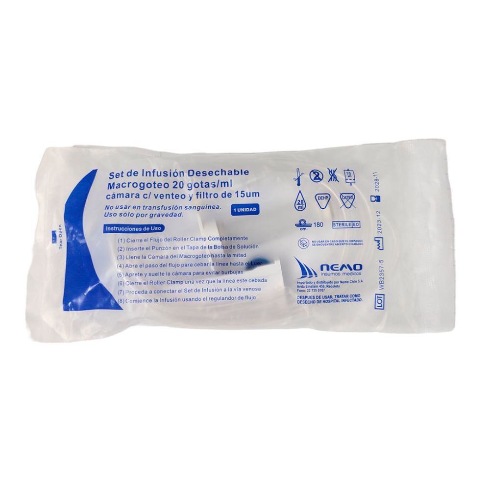 Bajada de suero Macrogota Nemo: set de infusión desechable 20 gotas/ml