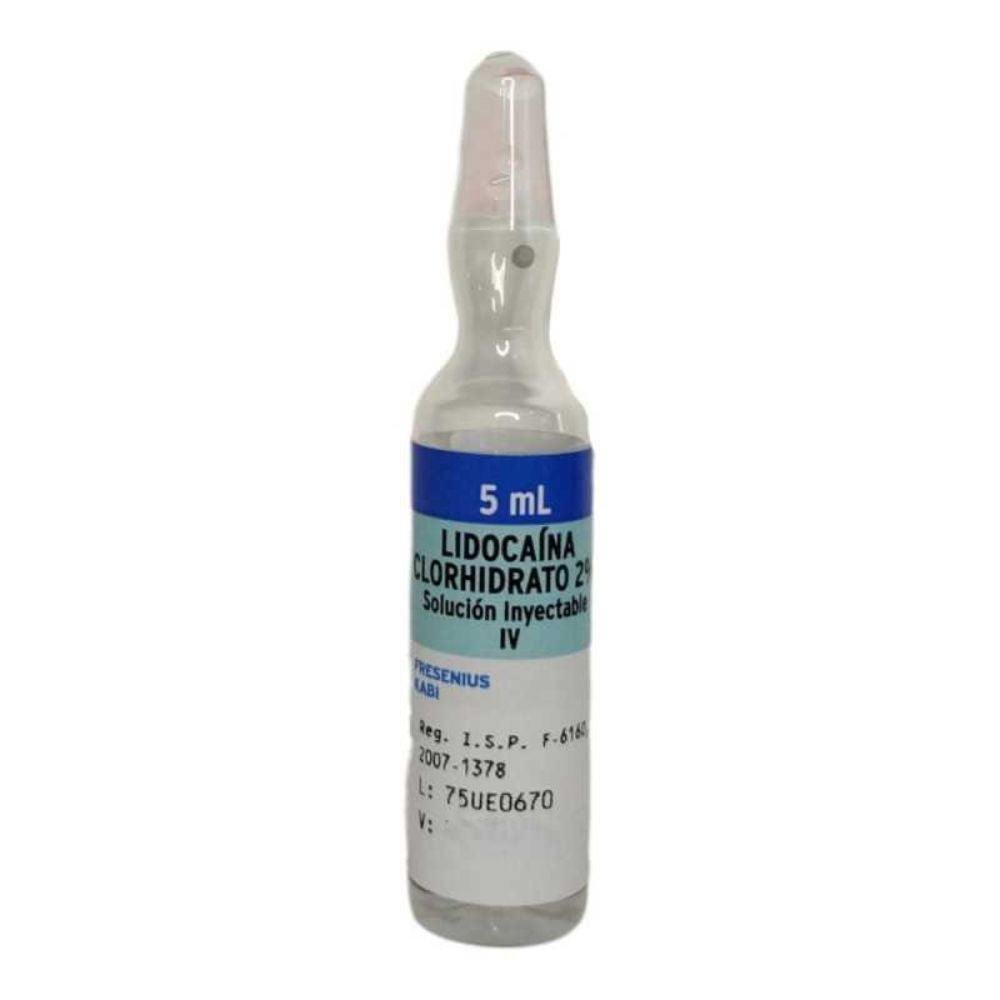 Ampolla de Lidocaína 2% (clorhidrato), solución inyectable, 5 ml