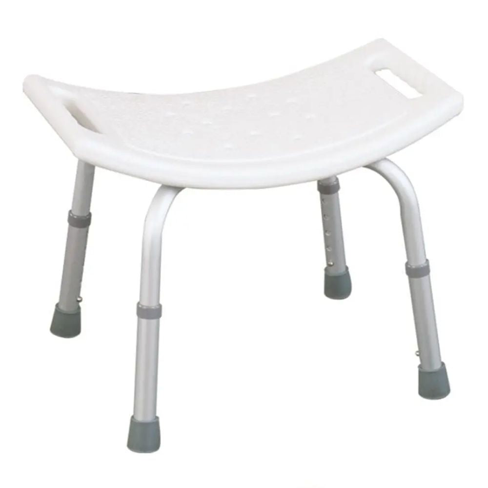 Piso de ducha rectangular blanco con asas recortadas y patas ajustables