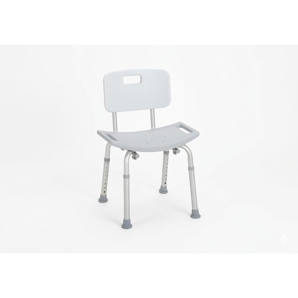 Silla de ducha con respaldo, asiento acolchado y patas ajustables