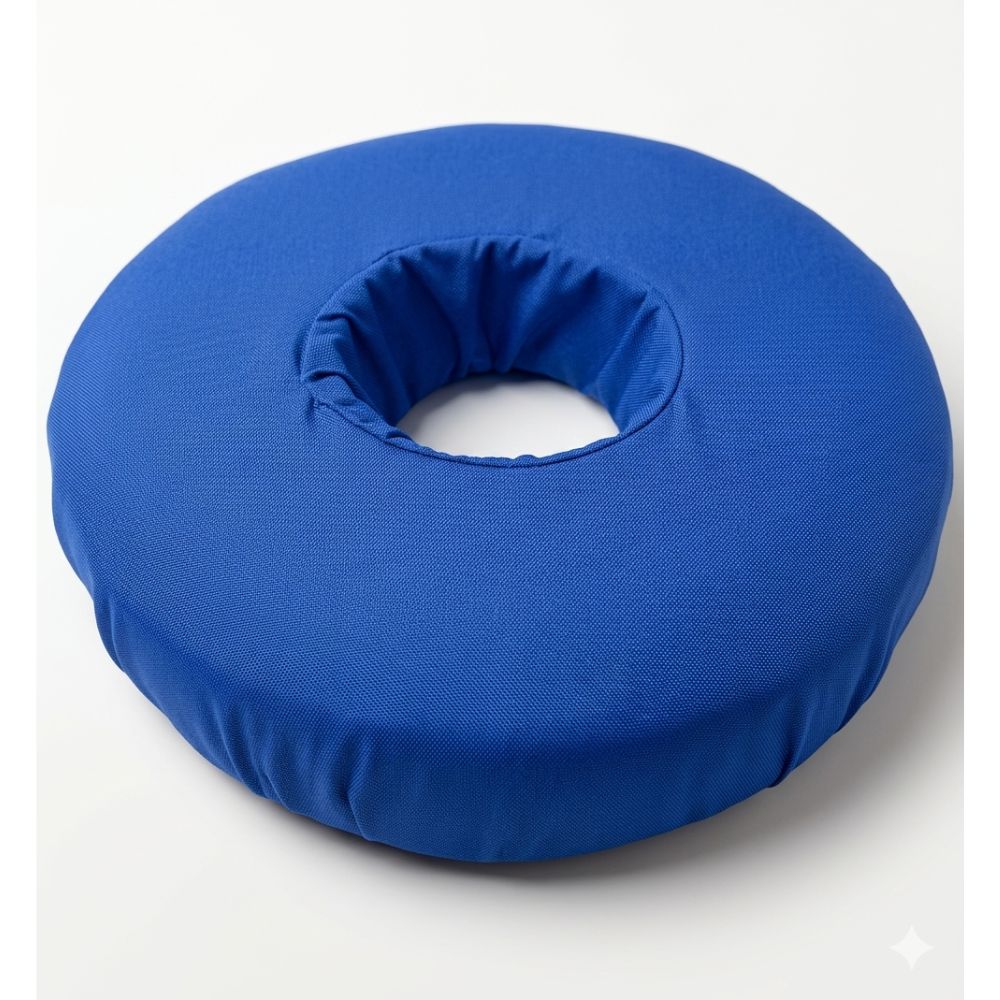 Pícaro de espuma con funda azul en forma de anillo, con orificio central