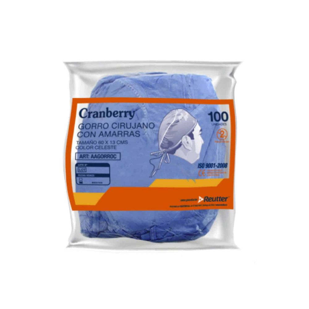 Gorros de cirujano celestes con amarras, pack x100