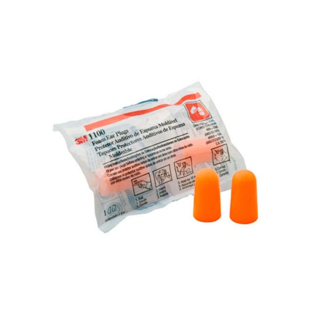Tapon de oidos 3M COD.1100: tapones de espuma naranjas en bolsa