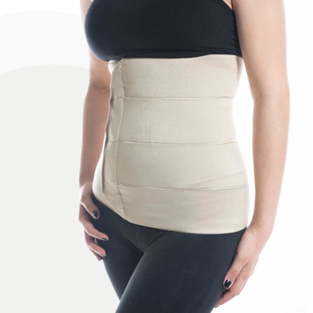 Faja abdominal 4 bandas color crema, refuerzo elástico para cintura y abdomen
