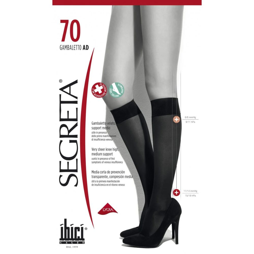 Calceta dama gambaletto negro 70 mmHg, compresión media hasta pantorrilla
