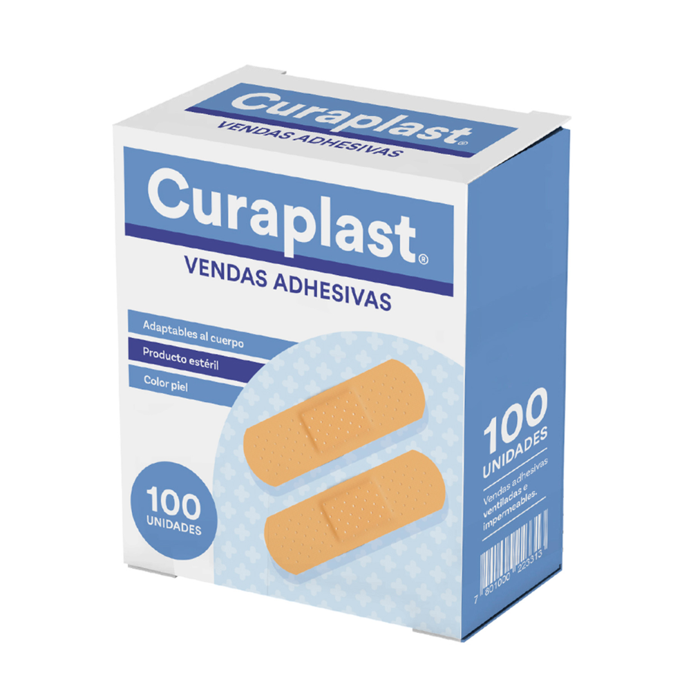 Curita Rectangular Curaplast: caja con 100 unidades de vendas adhesivas piel