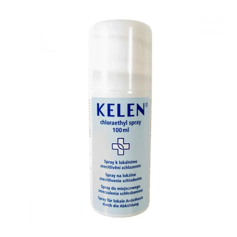 Cloruro de Etilo Spray 100 ml, Kelen, envase cilíndrico con tapa.
