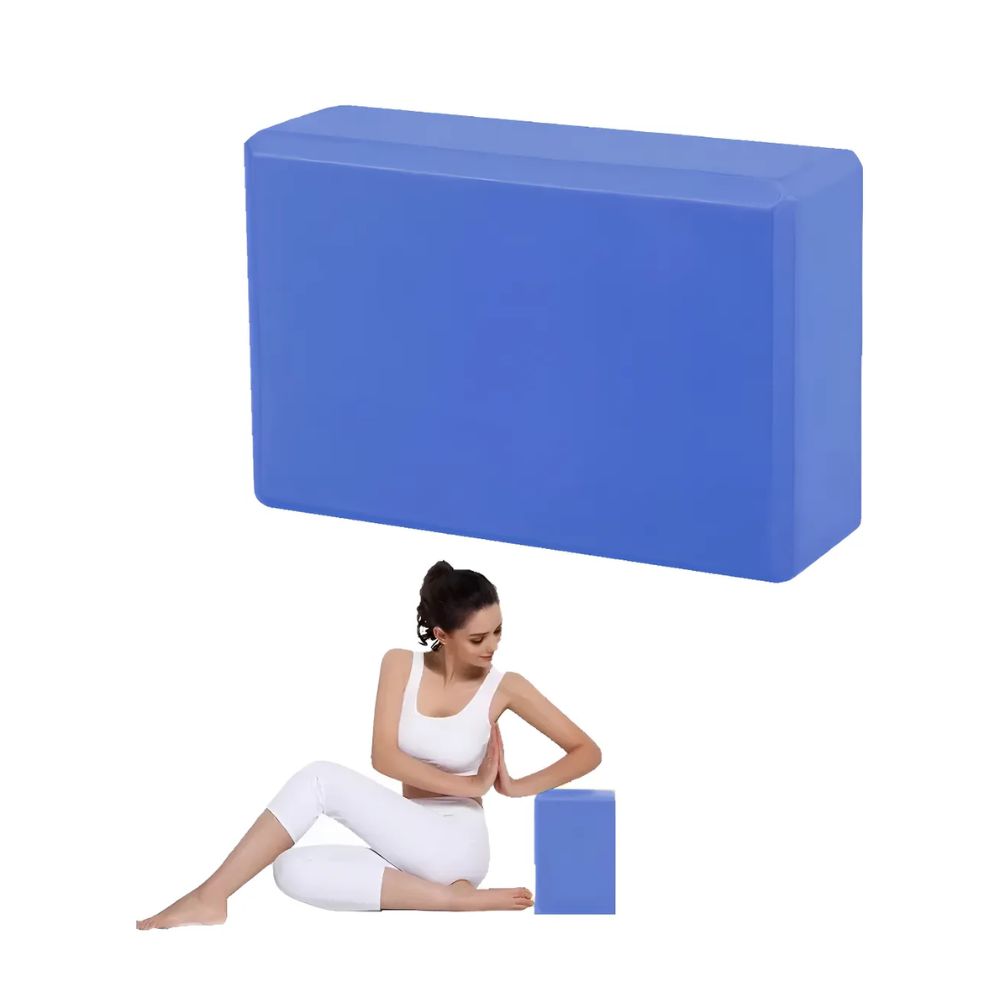 Bloque de yoga de goma EVA azul, soporte rectangular