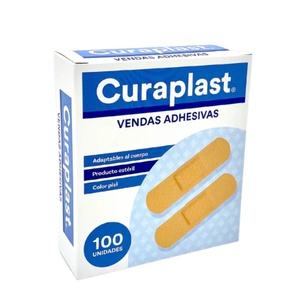 Caja de 100 parches curita rectangulares adhesivos, color piel, curaplast