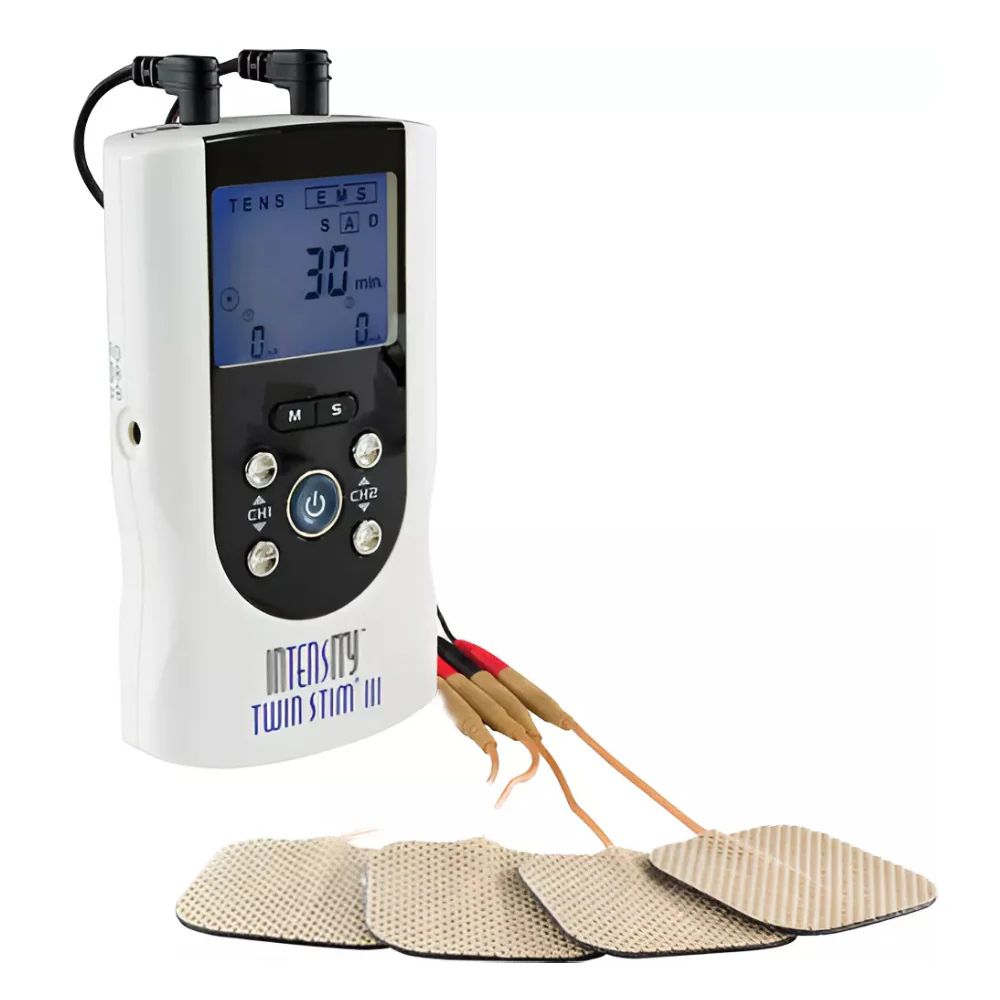TENS/EMS Intensity Twin Stim III device with electrode pads and cables