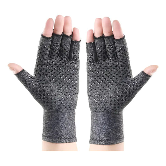 Guantes Artritis grises con agarre de puntos en palma y dedos
