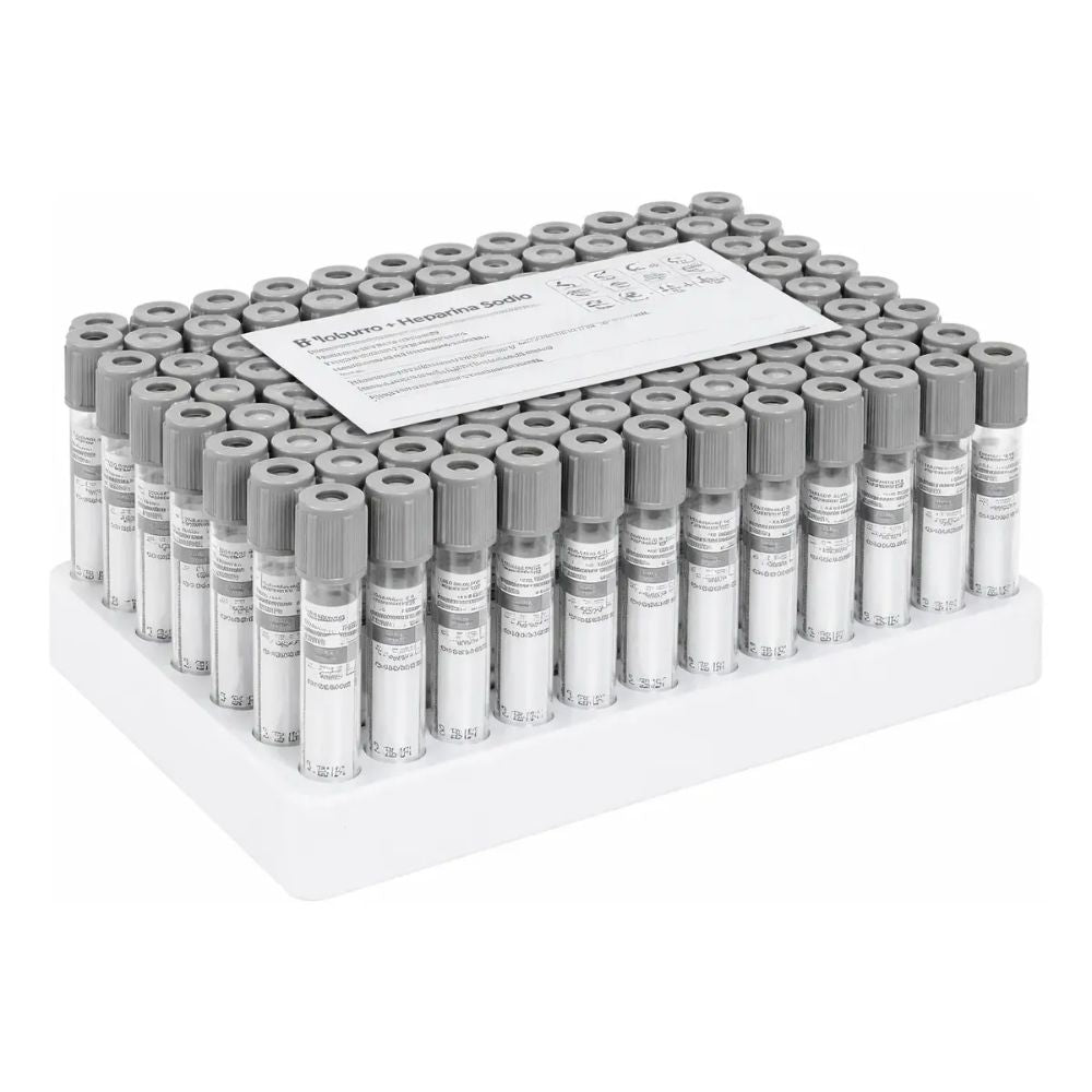 Tubo de muestra con tapa gris GBvac, conjunto de tubos en soporte