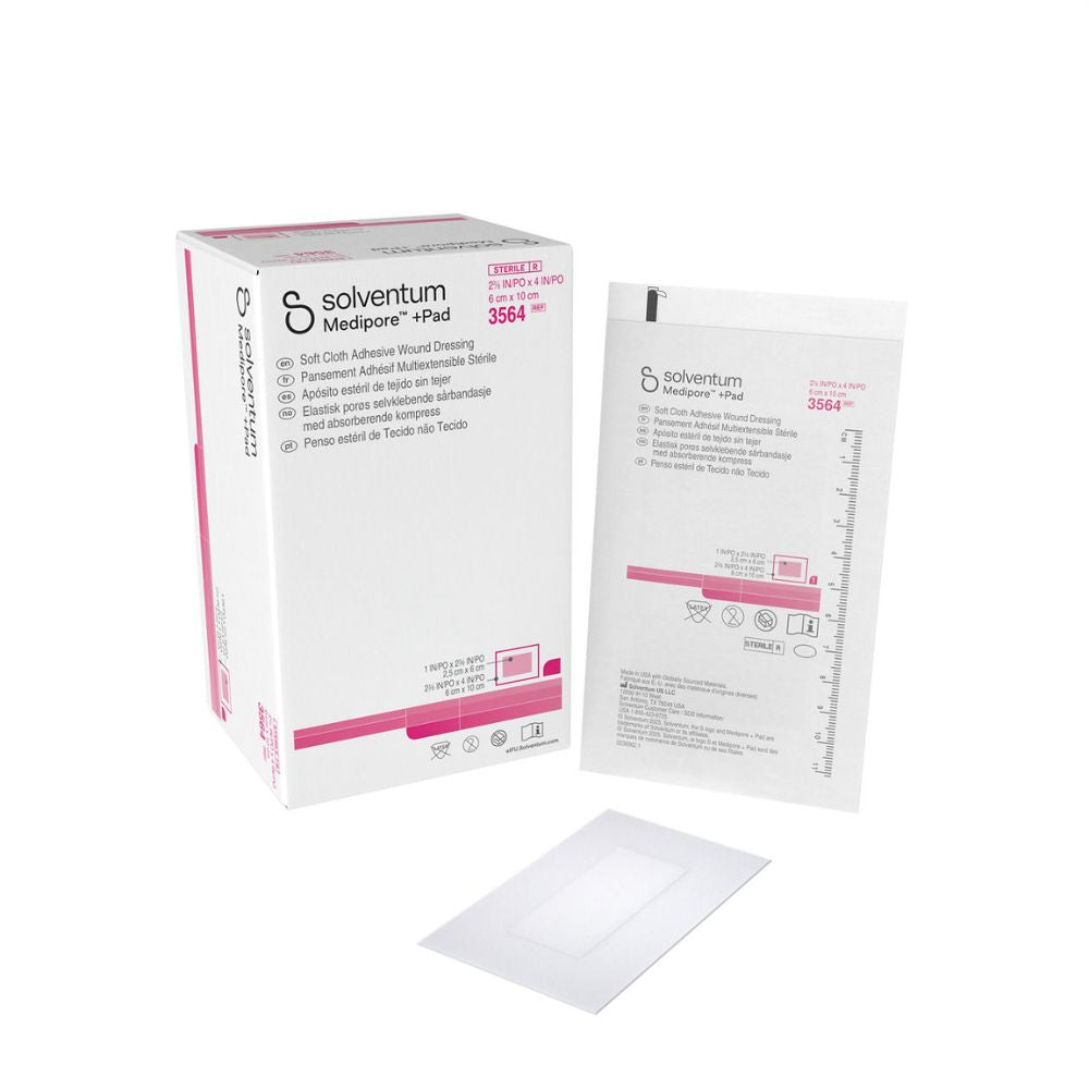 Apósito Medipore + Pad adhesivo estéril 06x10 cm (3564), almohadilla blanca