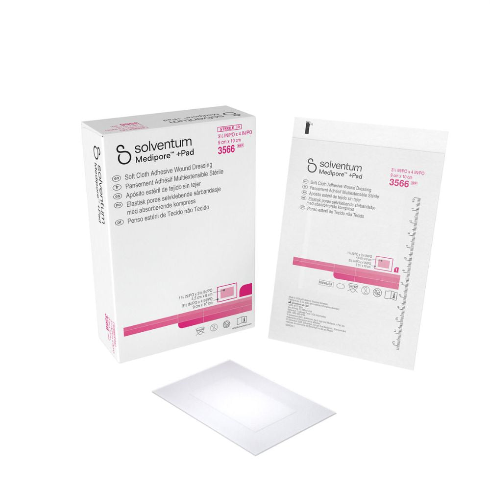 Apósito Medipore + Pad adhesivo estéril 09x10 cm (3566), almohadilla blanca