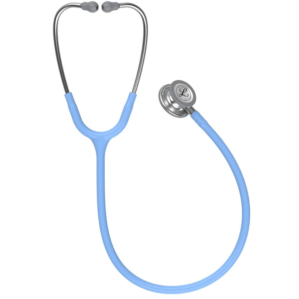 Fonendo Littmann Clásico III 5630 celeste con tubo azul y campana metálica