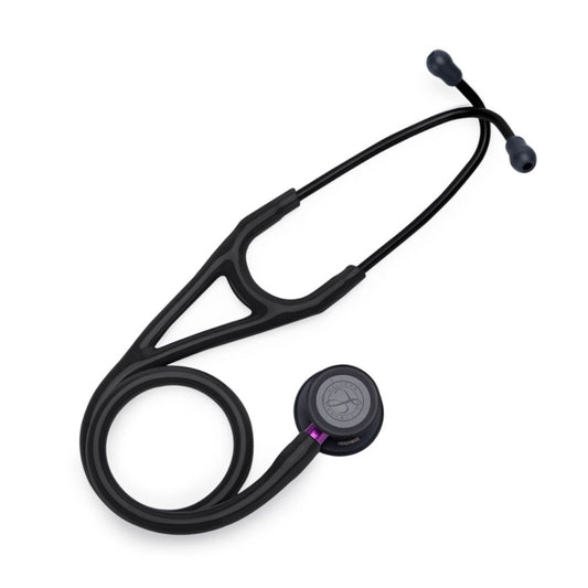 Fonendo Littmann Cardiología IV: estetoscopio negro con pieza violeta y diafragma gris