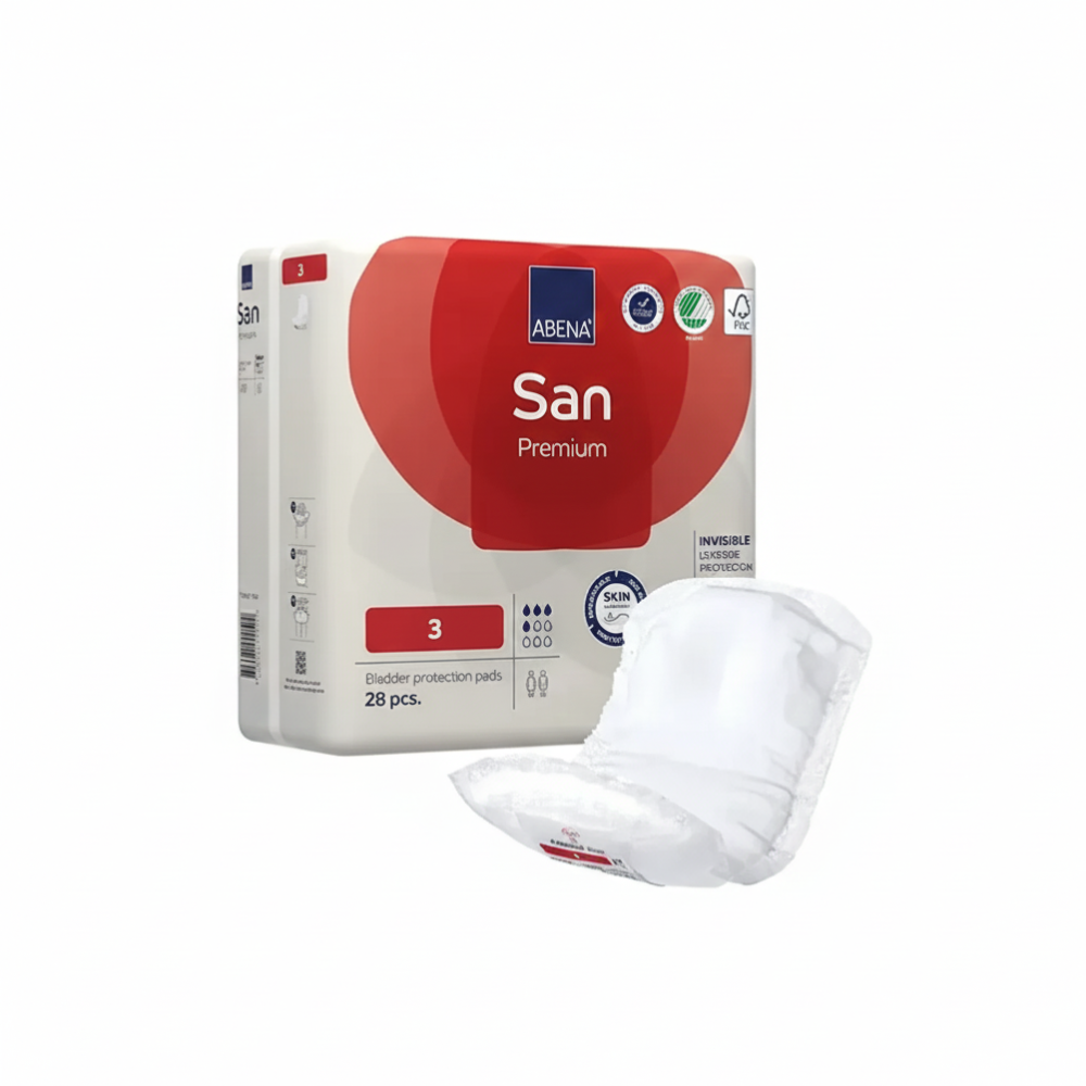 Aposito absorbente Abena San Premium talla 3, paquete con 28 unidades y apósitos