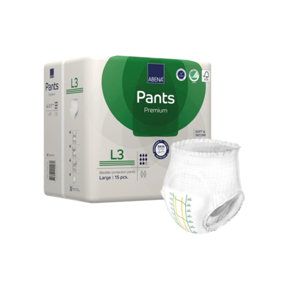 Pantalones absorbentes Pants Premium L3, caja blanca y ejemplo