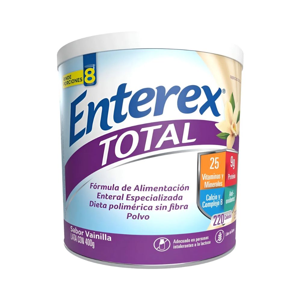 Enterex Total polvo 400 g sabor vainilla y frutilla en envase cilíndrico