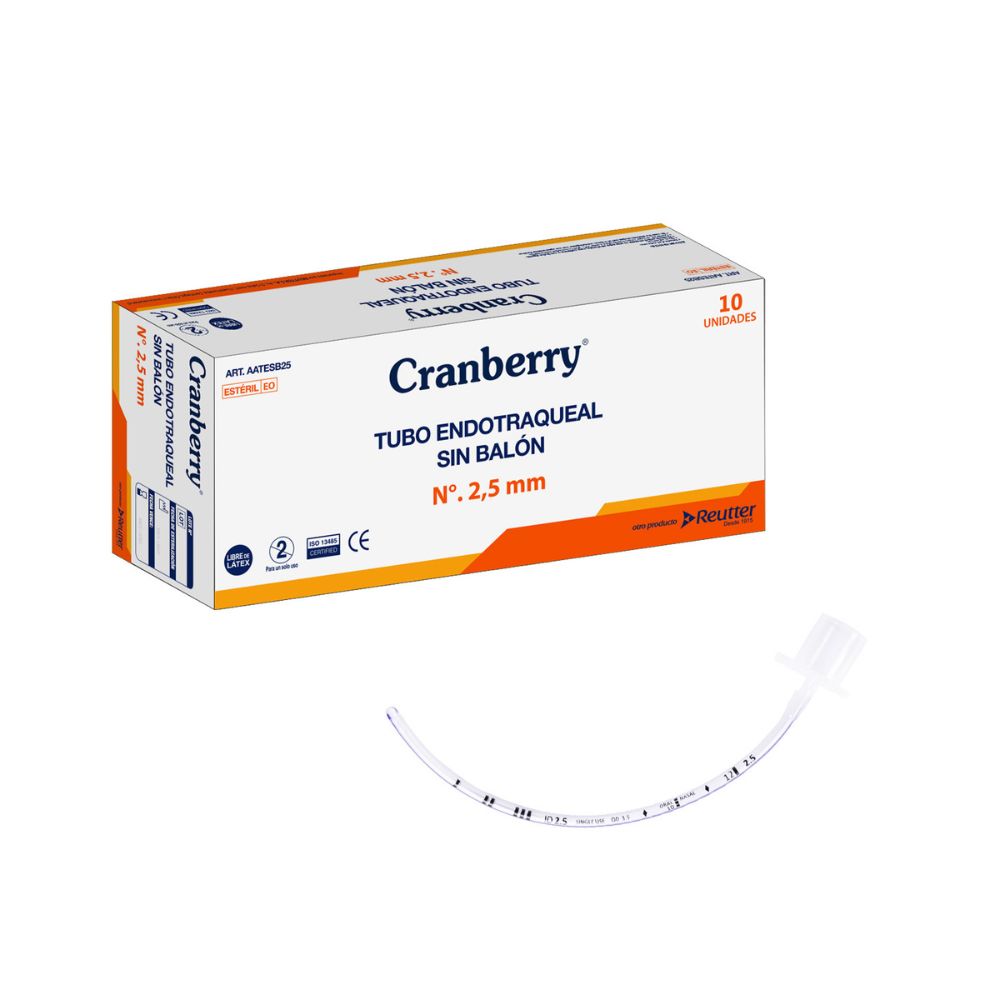 Tubo endotraqueal sin balón S-balon N° 2,5 mm; tubo transparente con marcas