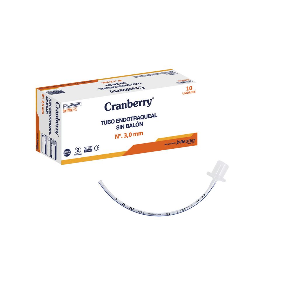 Tubo endotraqueal sin balón S-balon N° 3,0 mm; tubo transparente con marcas