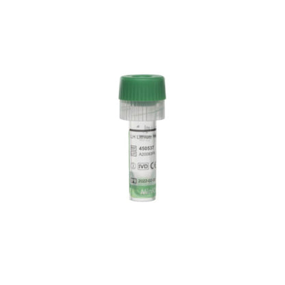 Mini Collect 1 ml con tapa verde y cuerpo transparente, etiqueta y marcas visibles
