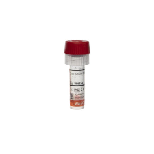 Mini Collect 1 ml con tapa roja y cuerpo transparente, etiqueta lateral visible