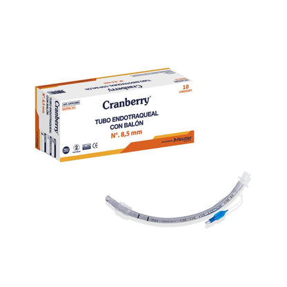 Tubo endotraqueal con balón Nº 8,5 mm, curvado transparente con balón y conector azul