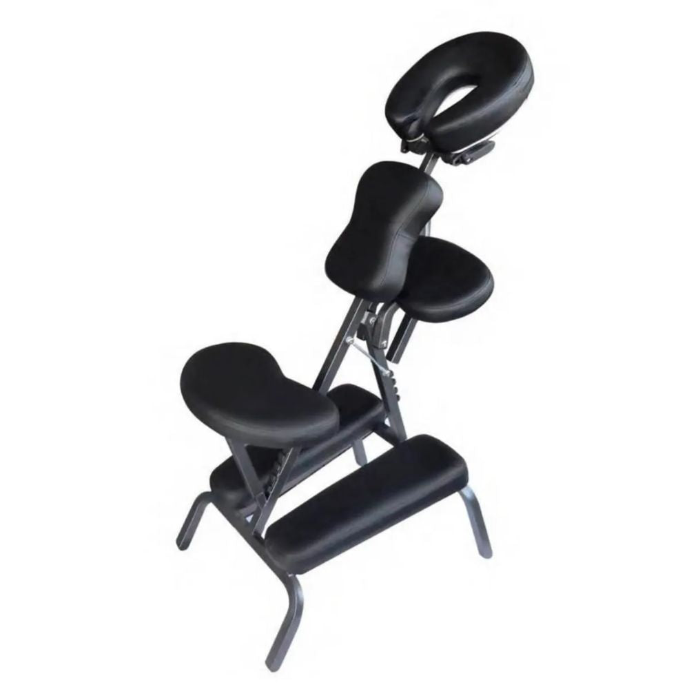 Silla para masaje Express negra, con reposacabezas acolchado y asiento con soporte para piernas