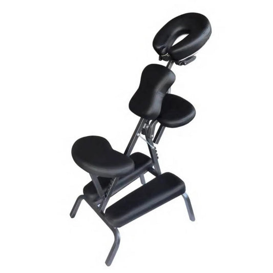 Silla para masaje Express negra, con reposacabezas acolchado y asiento con soporte para piernas