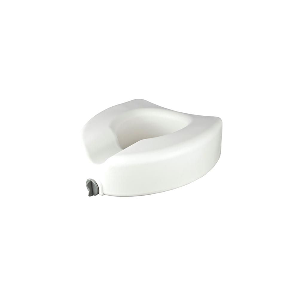 Alza de baño sin manillas, base blanca con abertura para uso sanitario