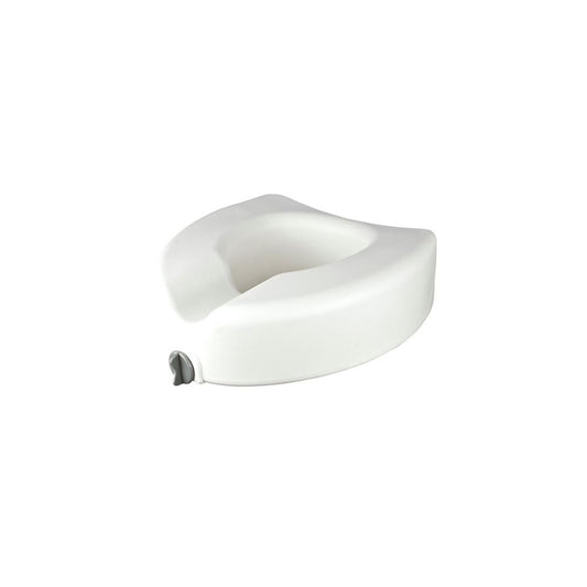 Alza de baño sin manillas, base blanca con abertura para uso sanitario