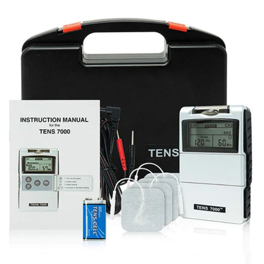 Tens portátil DT7202 en estuche, con pantalla y electrodos adhesivos