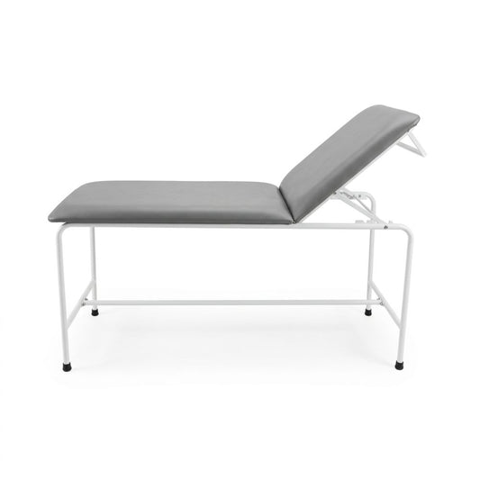 Mesa de examen con acolchado gris y respaldo ajustable