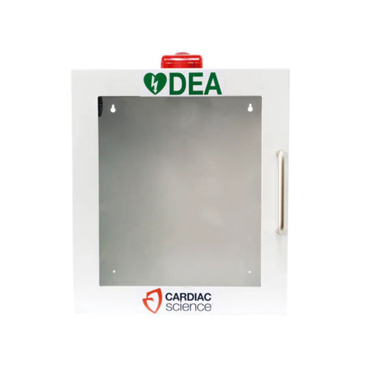 Gabinete de pared para desfibrilador con puerta transparente y letrero DEA