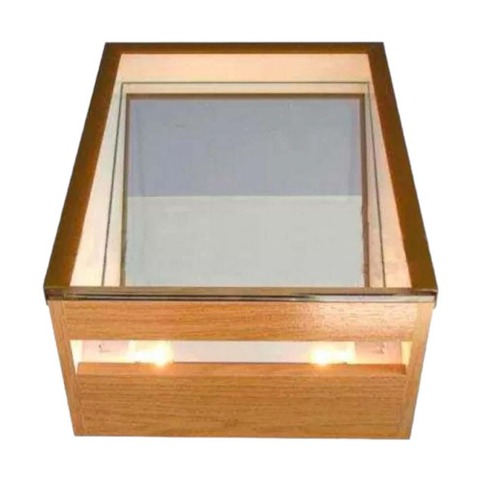 Podoscopio con base de madera y pantalla de visualización iluminada