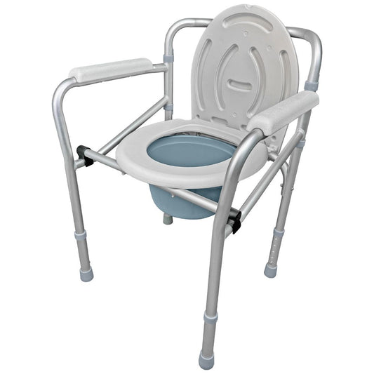 Silla de baño portátil sin ruedas con respaldo y asiento sanitario azul