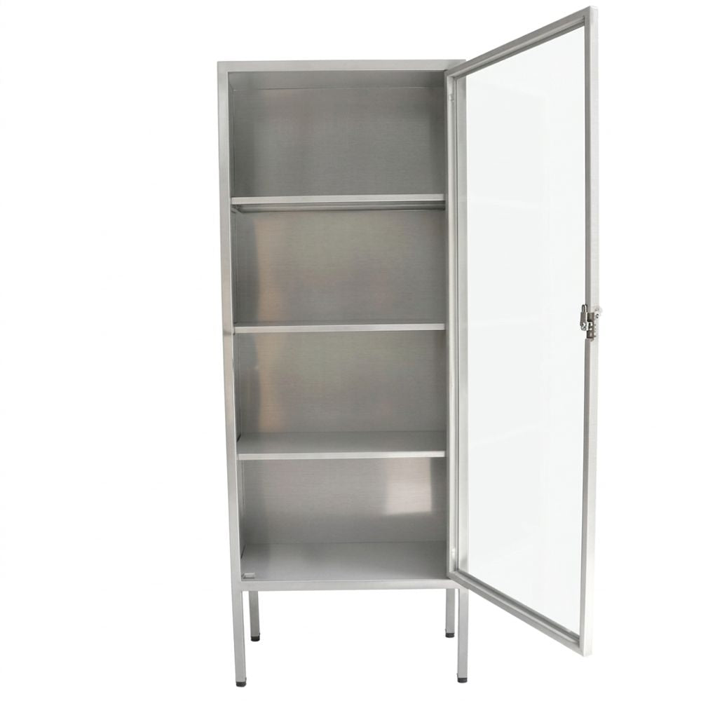 Vitrina esmaltada con 4 repisas y puerta abatible, interior metálico gris