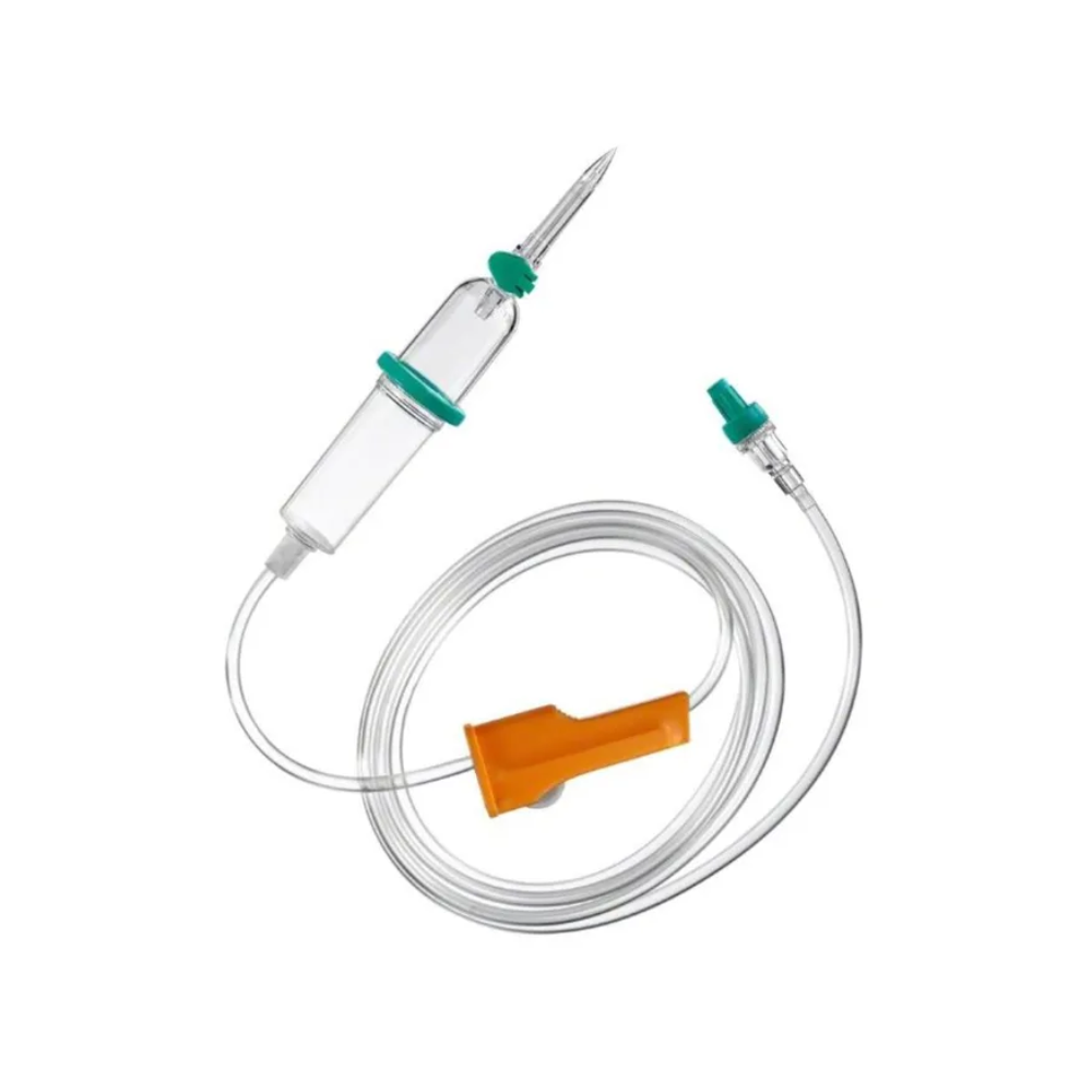 Bajada de suero Intrafix PL Air con tubo transparente y regulador naranja