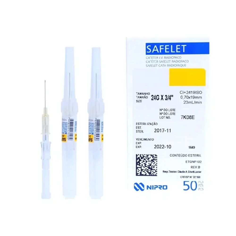 Catéter intravenoso con conector amarillo, dos unidades, cuerpo transparente