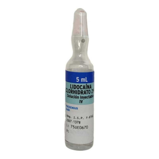 Ampolla de Lidocaína 2% (clorhidrato), solución inyectable, 5 ml