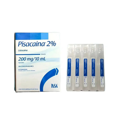 Caja y ampollas de Lidocaína 2%: 200 mg/10 ml, solución inyectable