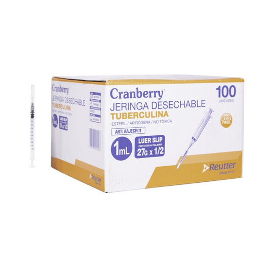 Jeringa desechable tuberculina 1 mL Cranberry, luer slip 27G x 1/2