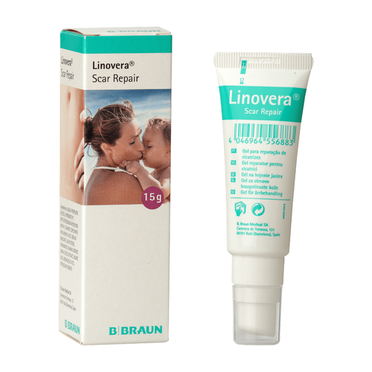Linovera Scar Repair gel 15 g tube and box packaging