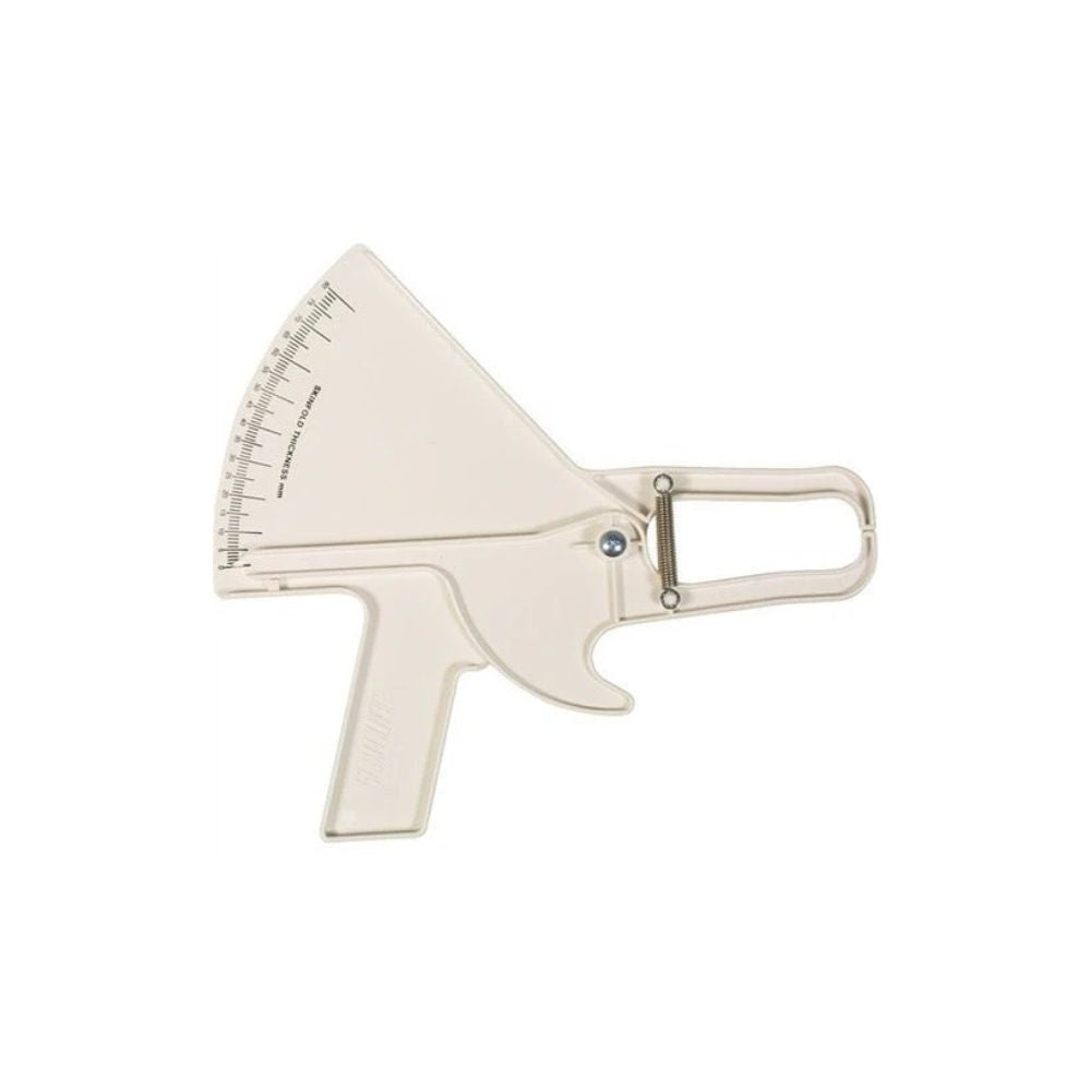 Calibrador plástico 80 mm con escala y mango con clip metálico