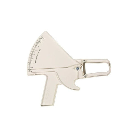 Calibrador plástico 80 mm con escala y mango con clip metálico
