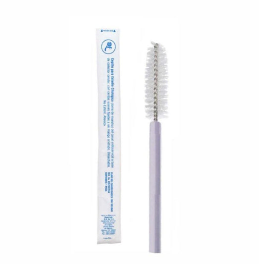 Cepillo cervical esteril con mango morado y cerdas blancas