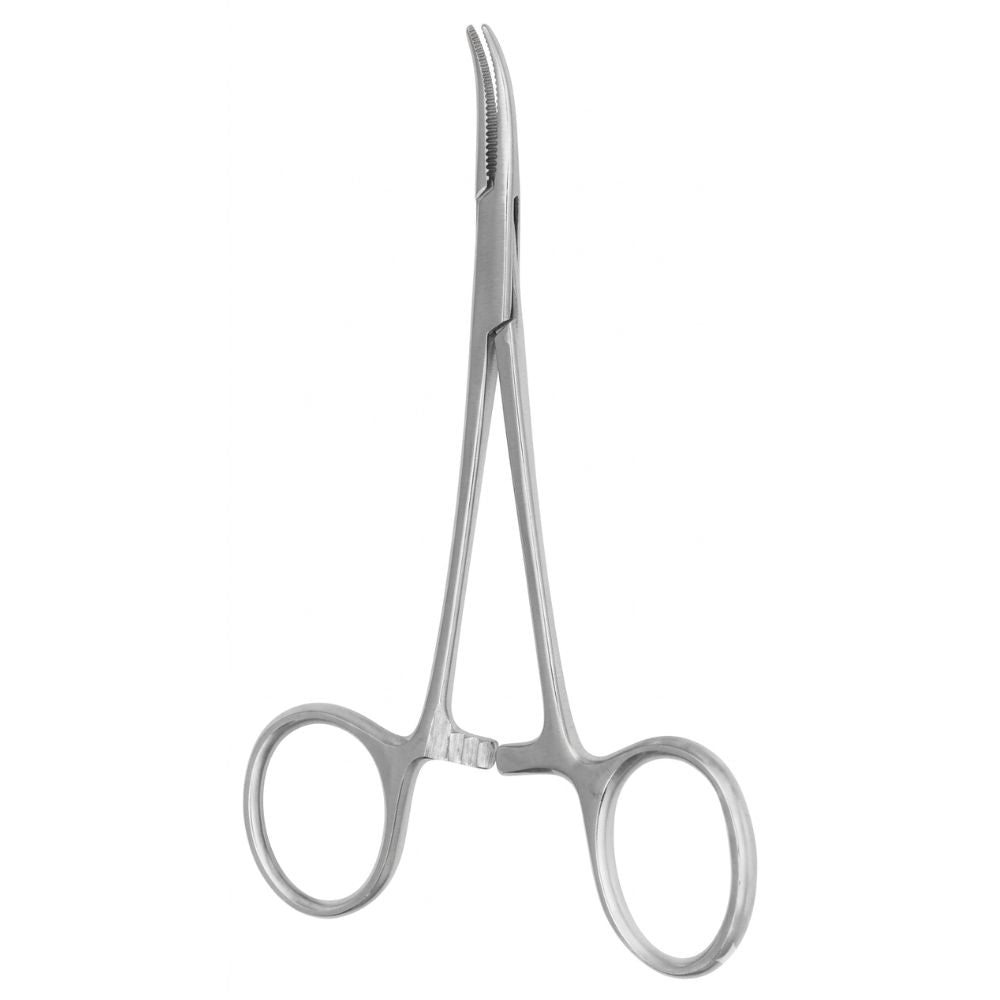 Pinza micromosquito curva de acero, puntas finas y mordazas con anillos